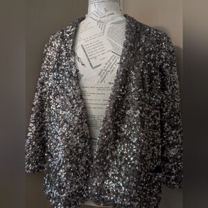 Beaded Sequined Silver/Gold Jacket Blazer Shrug Coat L